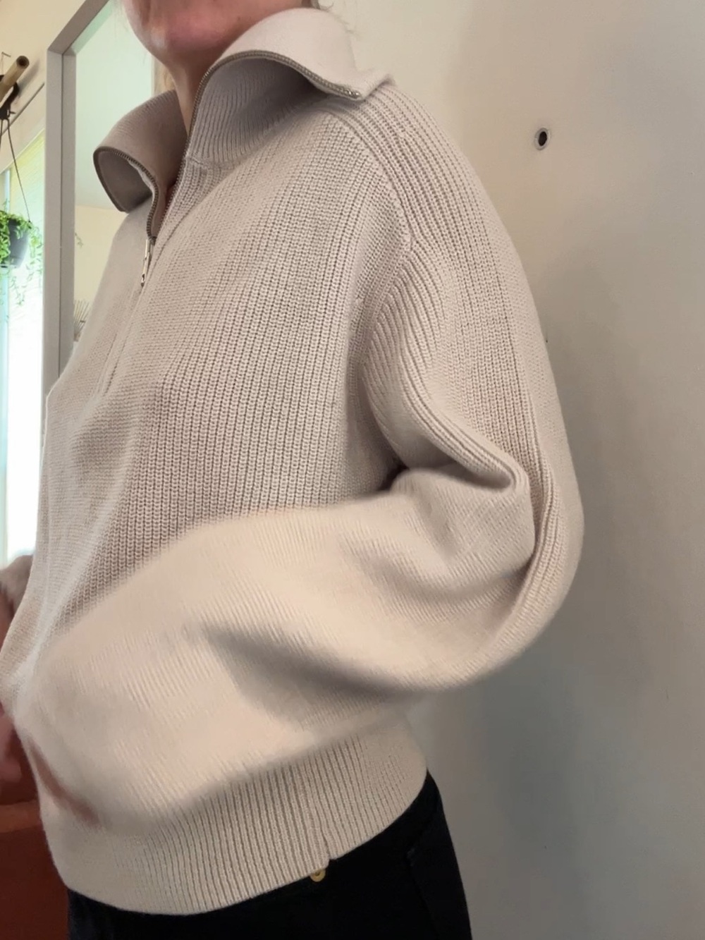 COS Cream Ribbed Funnel Neck Zip Front Sweater - Picture 10 of 11